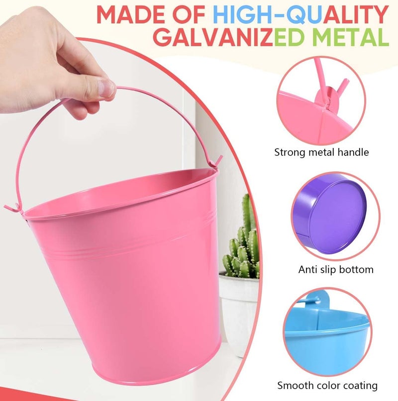 OBTANIM 7 Pack Colorful Metal Buckets with Handle Galvanized Ice Pails for Plants, Succulents, Party Favors Organizing, Rustic Home Decor or Classrooms Pencil Storage (7.1 x 5.2 inch) - Image 3